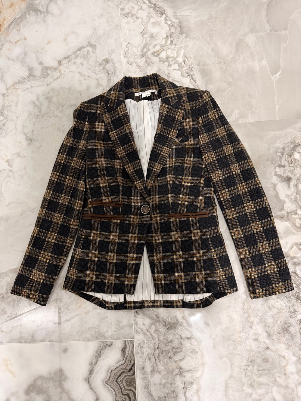 Veronica Beard Plaid Blazer with Gold Windowpane - Picture 4 of 8